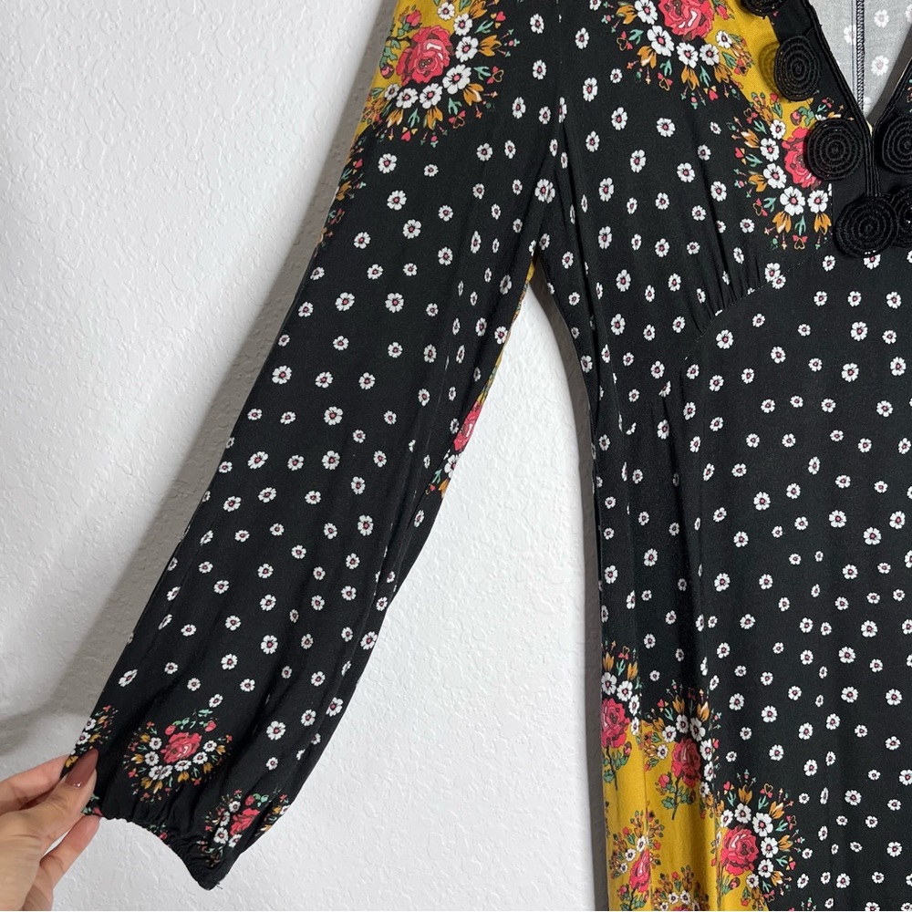 FARM Rio Black and Yellow Floral Polka Dot Long Sleeve Maxi Dress - Picture 6 of 10